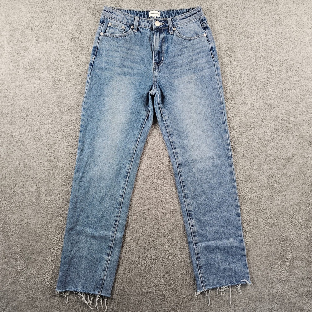 Superdown Revolve Light Wash High Rise Straight Leg‎ Raw Hem Jeans Size 28